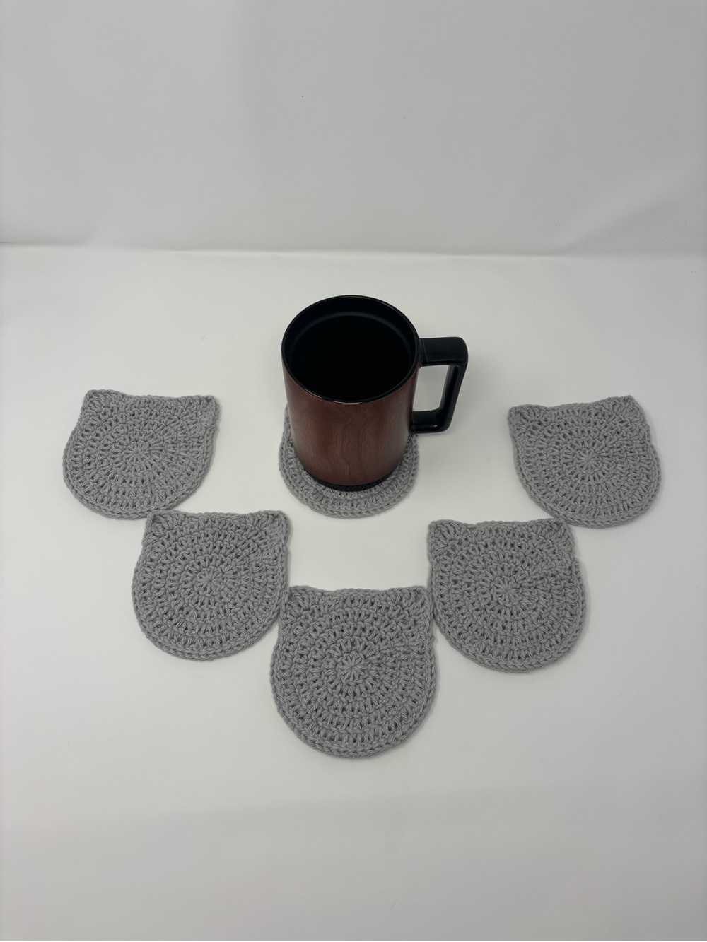 Gray Cat Ear Crochet Coasters (Set of 6)